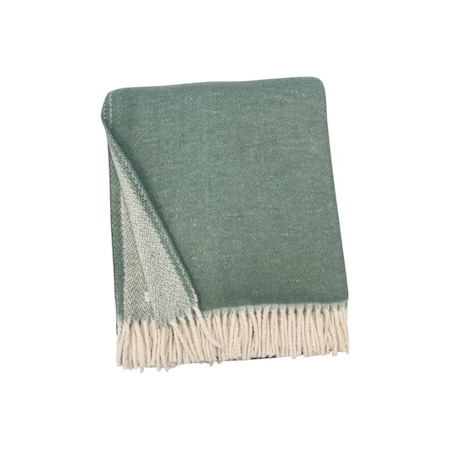 Homeroots 55" X 70" Sage And White Cotton Blend Woven Chevron Plush Throw Blanket with Fringe 633081