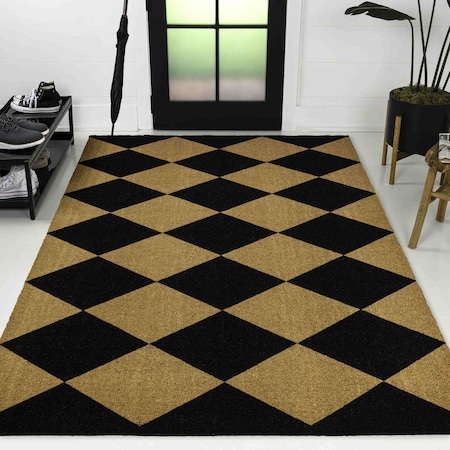 Jonathan Y Peater Classic Casual Commercial Natural Coir Natural/Black Geo 5 ft. x 8 ft. Area Rug NRF111A-5