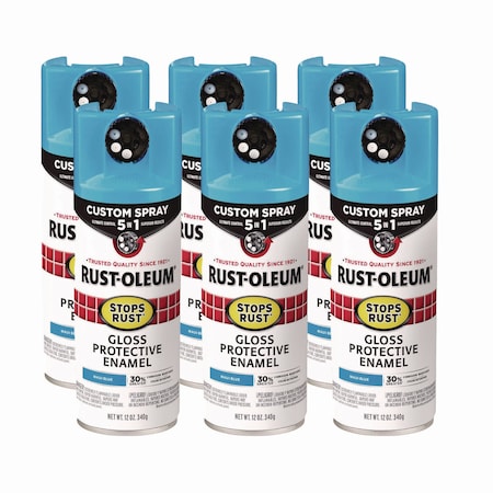 Rust-Oleum Stops Rust 5-in-1 Spray Paint, Gloss Maui Blue, 12 oz Aerosol Can, 6PK 376907