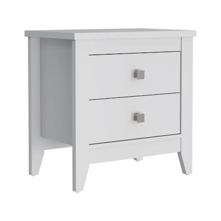 Homeroots 24" White Two Drawer Faux Wood Nightstand 543674