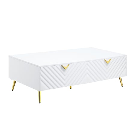Homeroots 53" White Wood And Metal Coffee Table With Four Drawers 490582