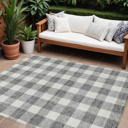 Homeroots 8' X 10' Gray And Charcoal Plaid Washable Indoor Outdoor Area Rug 595400