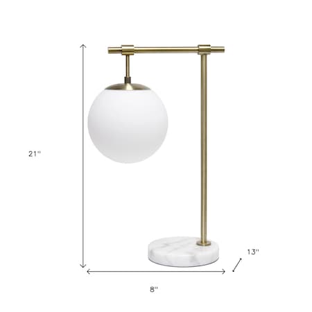 Homeroots 21" Antiqued Brass Metal Novelty Table Lamp With White Globe Shade 643473