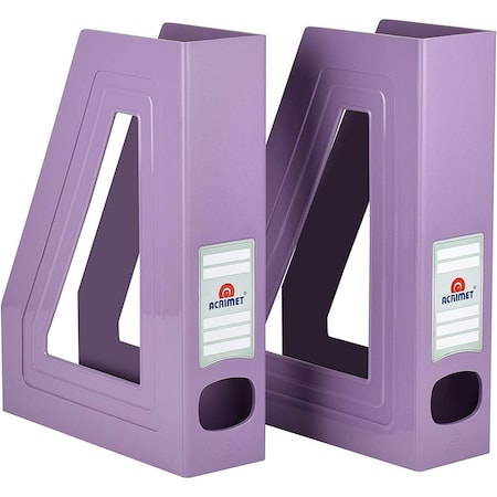 Acrimet Magazine File Holder Vertical Rack, Durable Plastic Desk Organizer, Solid Purple, 2PK 277.LO