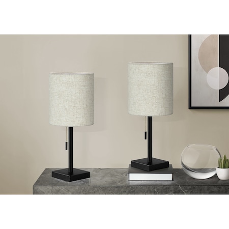 Monarch Specialties Lighting, Set Of 2, 17 in.H, Table Lamp, Usb Port, Black Metal, Beige Shade I 9650