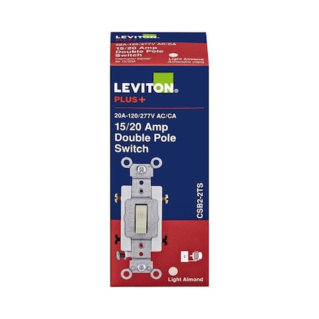 Leviton 20 amps Double Pole Toggle AC Quiet Switch Light Almond 0CSB2-2TS