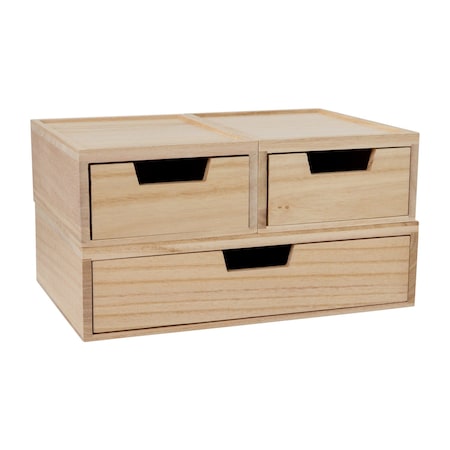 Martha Stewart Weston Stackable Light Natural Paulownia Wood Boxes W/ Drawers, Office Desktop Organizers, Set of 3 LY-E115118-3-NAT-MS