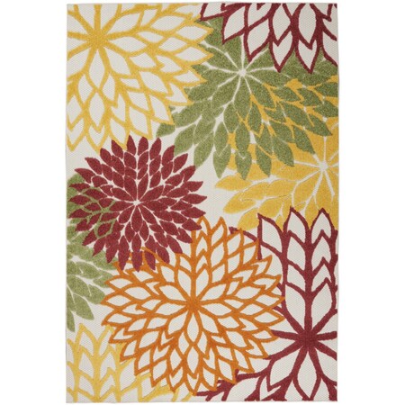 Homeroots 4' X 6' Red Yellow Green Orange And Ivory Floral Indoor Outdoor Area Rug 546661