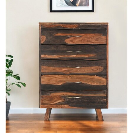 Homeroots 36" Dark Brown Solid Wood Live Edge Five Drawer Standard Chest 551638