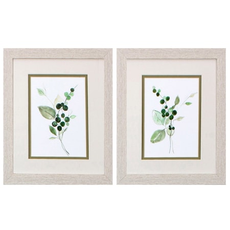 Homeroots Set Of Two Sprigs in Green White Framed Print Wall Art, 2PK 484151