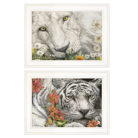Homeroots Set Of Two Tiger Lily Dandy Lion 1 White Framed Print Wall Art, 2PK 407196