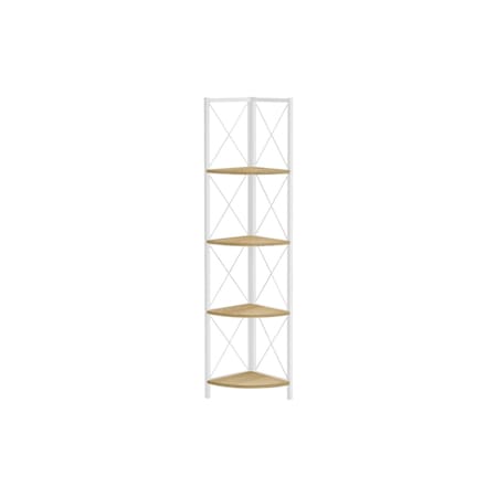 Homeroots 59" Brown and White Metal Four Tier Corner Bookcase 489792