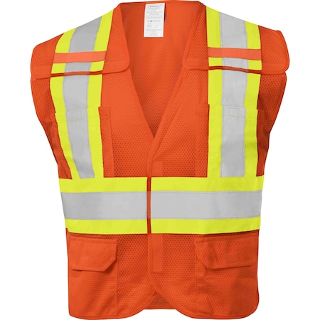 Ironwear Two-Tone Hi-Vis Safety Vest XL Class 2 , Hook & Loop 6 Pockets 1287BRK-O-XL