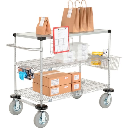 Global Industrial Nexel, 3 Shelf, Push Cart, Nexelate, 36"W x 18"Dx43"H, Pneumatic Casters, 2 Swivel, 2 Rigid B2371605