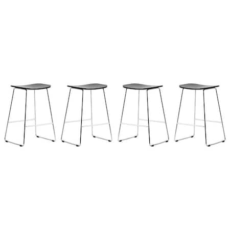 Leisuremod Melrose Modern Wood Counter Stool With Chrome Frame, Black, 4PK MS26BL4