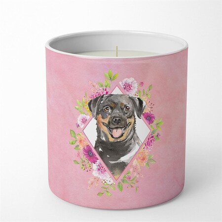 Carolines Treasures 10 oz Rottweiler Pink Flowers Decorative Soy Candle CK4217CDL