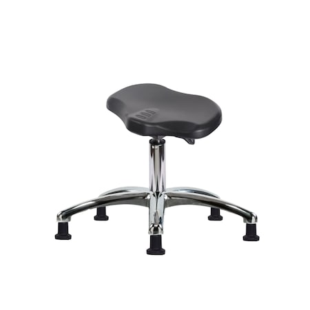 Blue Ridge Ergonomics Polyurethane Ray Sit-Stand Stool Chrome - Desk Height with Stationary Glides in Black Polyurethane PRPDHSO-CR-RG-BLK