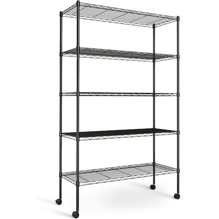 Yssoa iPower Simple Deluxe Heavy Duty Shelving Unit, Wire Metal Stackable Storage, 5-Tier Shelf, Black, 3 HKSHLF36146005B