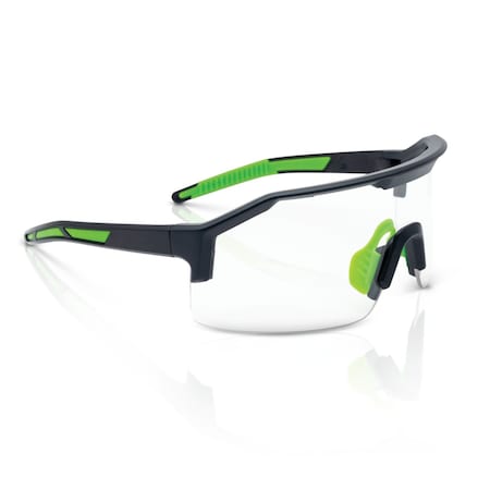 Jackson Safety Maxview+, Safety Glasses, Anti-Fog & Anti-Scratch, Clear Lens, Black/Green Frame, Half-Frame 60000