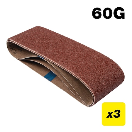 Trend Aluminum Oxide 60 Grit Sanding Belt, 75 x 533mm, Pack of 3, AB/B75A/60A, 3PK U*AB/B75A/60A