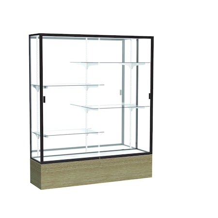 Ghent 72''H x 60''W x 16''D Reliant Driftwood Oak Display Case w/ Mirror Back & Dark Bronze Frame 2075MB-BZ-DK