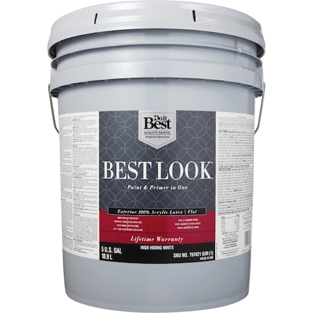 Do It Best 100% Acrylic Latex Premium Paint & Primer In One Flat Exterior House Paint High Hiding Wht 5 Gal. HW35W0850-20
