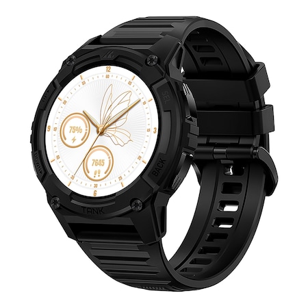 Kospet TANK S2 1.32-In. AMOLED GPS Smartwatch with Silicone Band Strawflower Black P-S001-B