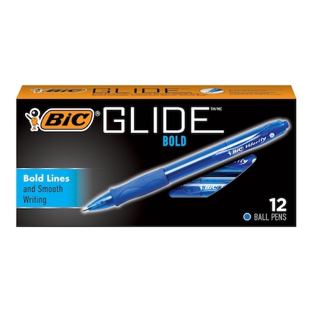 Bic Glide Bold Retractable Ball Point Pen, Bold Point (1.6mm), Blue, 12-Count, 12PK VLGB11-BLU
