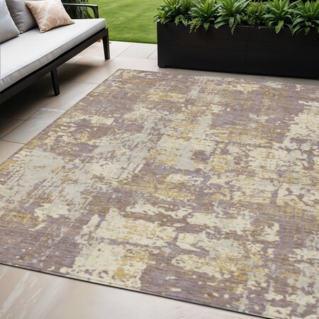 Homeroots 5' X 8' Lavender Gold And Beige Abstract Washable Indoor Outdoor Area Rug 597981