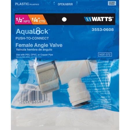 Watts 1/2'' FPT X 1/4 CTS Quick Connect Stop Angle Valve 3553-0608