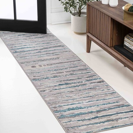 Jonathan Y Batten Modern Stripe Gray/Turquoise 2 ft. x 8 ft. Runner Rug SOR204A-28