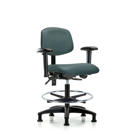 Blue Ridge Ergonomics Chair, Vinyl, Med Bench, AA CF Glides, Blu, 6-Way Adjustable, 22" to 29" Height, Colonial Blue BR-VMBCH-RG-T0-A1-CF-RG-8546
