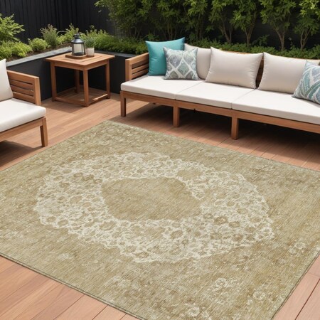 Homeroots 9' X 12' Ivory And Beige Medallion Washable Indoor Outdoor Area Rug 616470