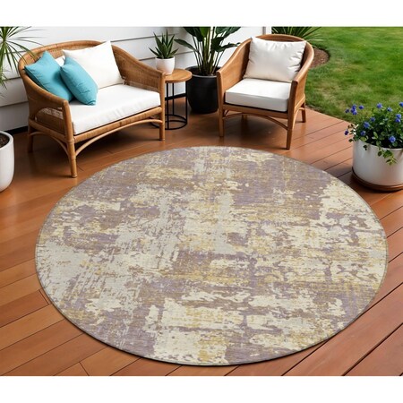 Homeroots 8' Lavender Gold And Beige Round Abstract Washable Indoor Outdoor Area Rug 597982
