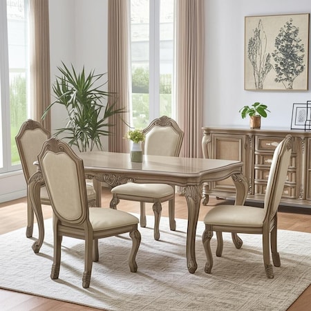 Homeroots Set of Two Antiqued White Upholstered Faux Leather Dining Side Chairs 573412