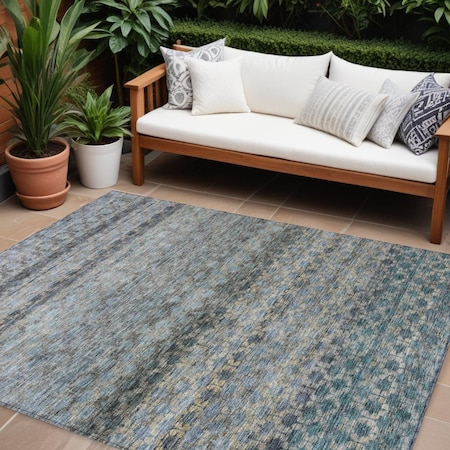 Homeroots 8' X 10' Teal Blue Light Blue And Gray Striped Washable Indoor Outdoor Area Rug 605696
