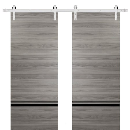 Sartodoors Sturdy Double Barn Door with Hardware, Planum 0012 Ginger Ash and Aluminum Strips, Silver 13FT Rail PLANUM0012DB-S-GA-36 x 80 (2* 18x80)