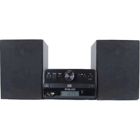 Philco Stereo Shelf System 30W Tray Loading CD Player w/Digital FM Radio, Bluetooth Streaming, RemoteControl PES3530/BK