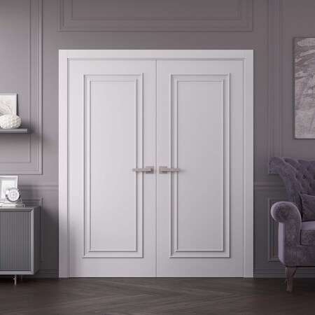 Sartodoors Interior Double Doors 64x80 inches White Solid Core Modern Interior ROYAL9811DD-EMAL-64