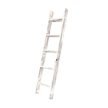 Homeroots 60" White Rustic Four Step Wood Ladder Shelf 380339