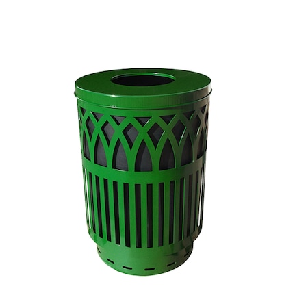 Witt Industries Green Outdoor Receptacle with Laser Cut Design with Flat Top COV40P-FT-GN