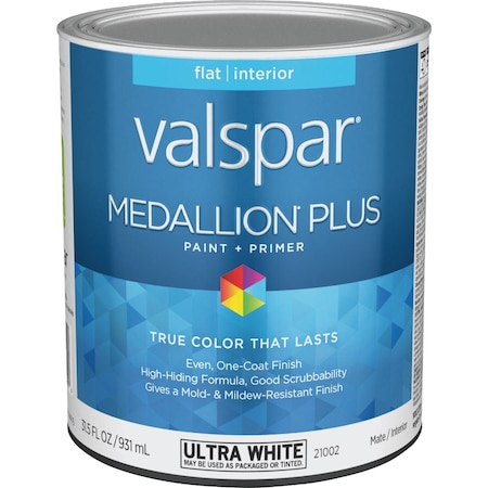 Valspar Medallion Plus Premium Paint & Primer Flat Interior Paint Ultra Wht 1 Qt. 028.0021002.005