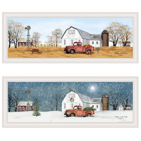 Set Of Two Autumn And Winter White Framed Print Wall Art, 2PK