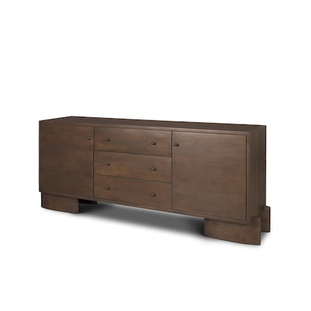 Homeroots 76in Brown Solid Wood Three Drawer Sideboard Soft Close with Two Doors 611029