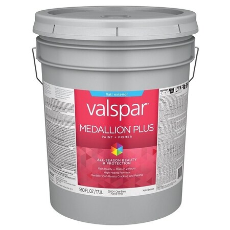 Valspar Medallion Plus 2500 Latex Paint, Acrylic Base, Flat Sheen, Clear Base, 5 gal, Plastic Pail 028.0025004.008