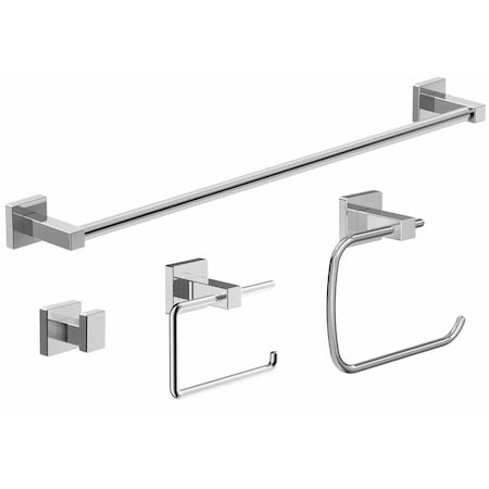 Symmons Duro 4 Piece Bath Hardware Set with Toilet Paper Holder, Robe Hook, Towel Ring, 18 in. Towel Bar 36AC-BUNDLE