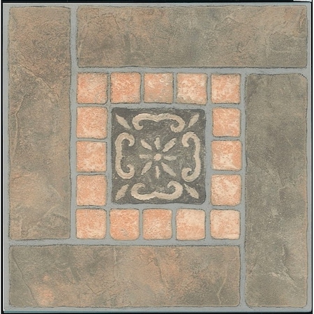 Prosource Vinyl Floor Tile, 12 in L Tile, 12 in W Tile, Square Edge, Slate Inlay, 45PK CL3267
