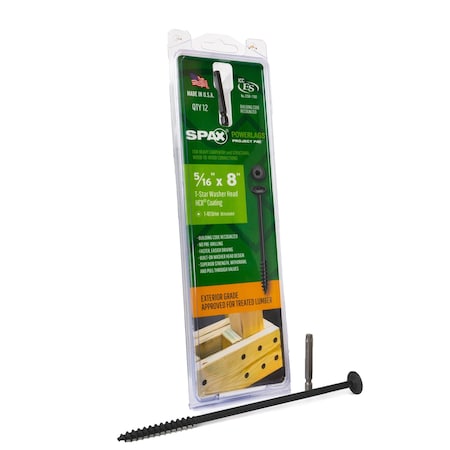 Spax 5/16 in x 8 in Exterior Structural Wood Lag Screws Powerlags Washer Head T-Star, 12PK 45818208020343