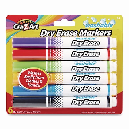 Cra-Z-Art Washable Dry Erase Markers, Broad, Bullet Tip, Assorted Colors, 6PK 10048-24