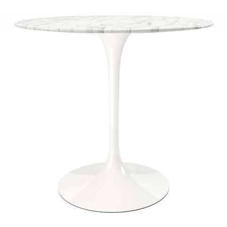 Homeroots 32" White Rounded Marble And Metal Pedestal Base Dining Table 520849